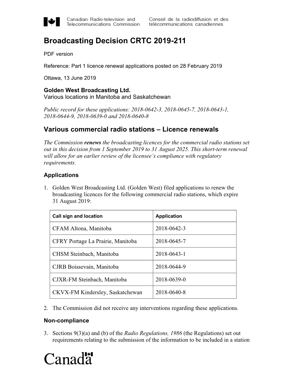 Broadcasting Decision CRTC 2019-211