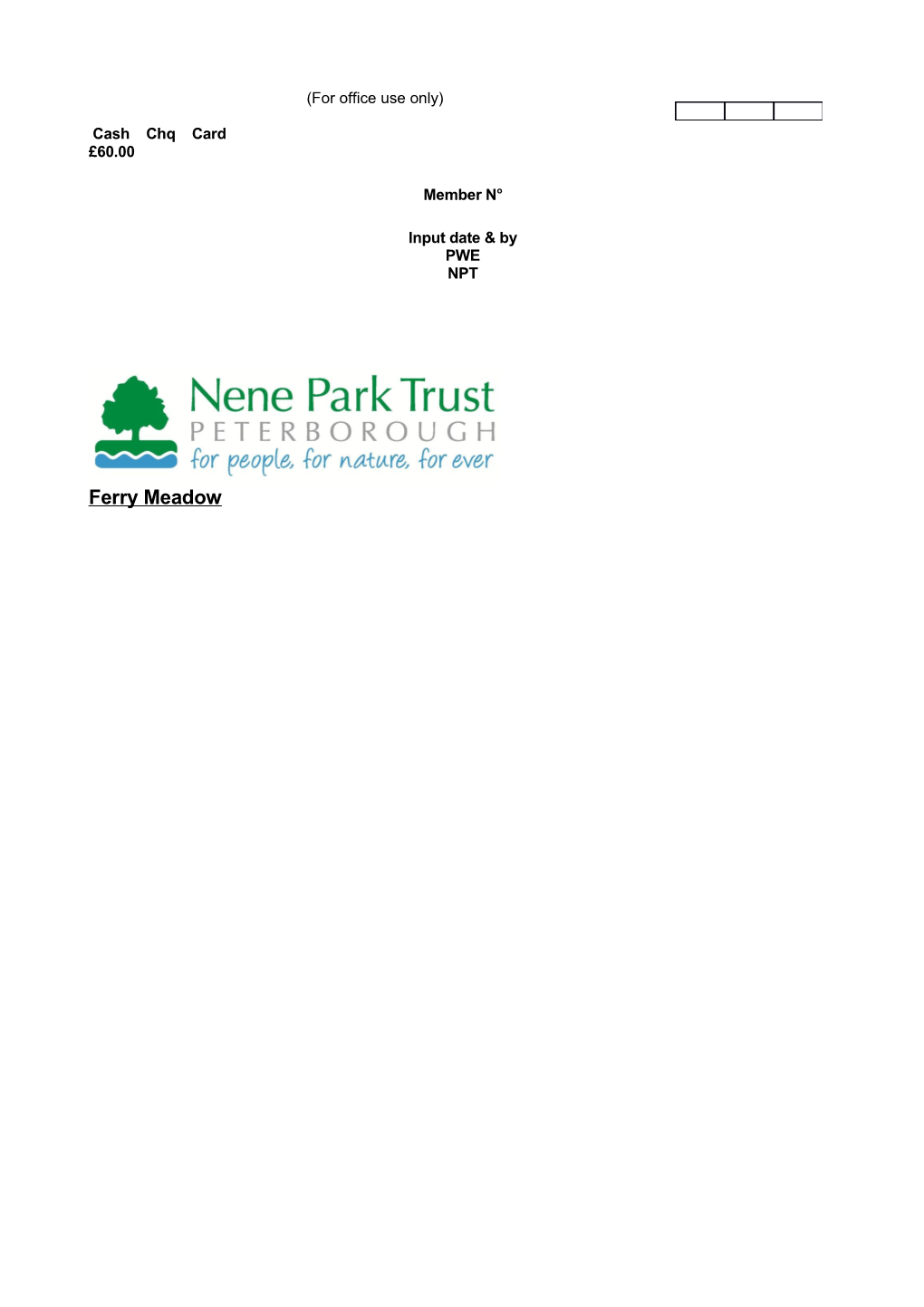 Ferry Meadows Parking Membership Application Form