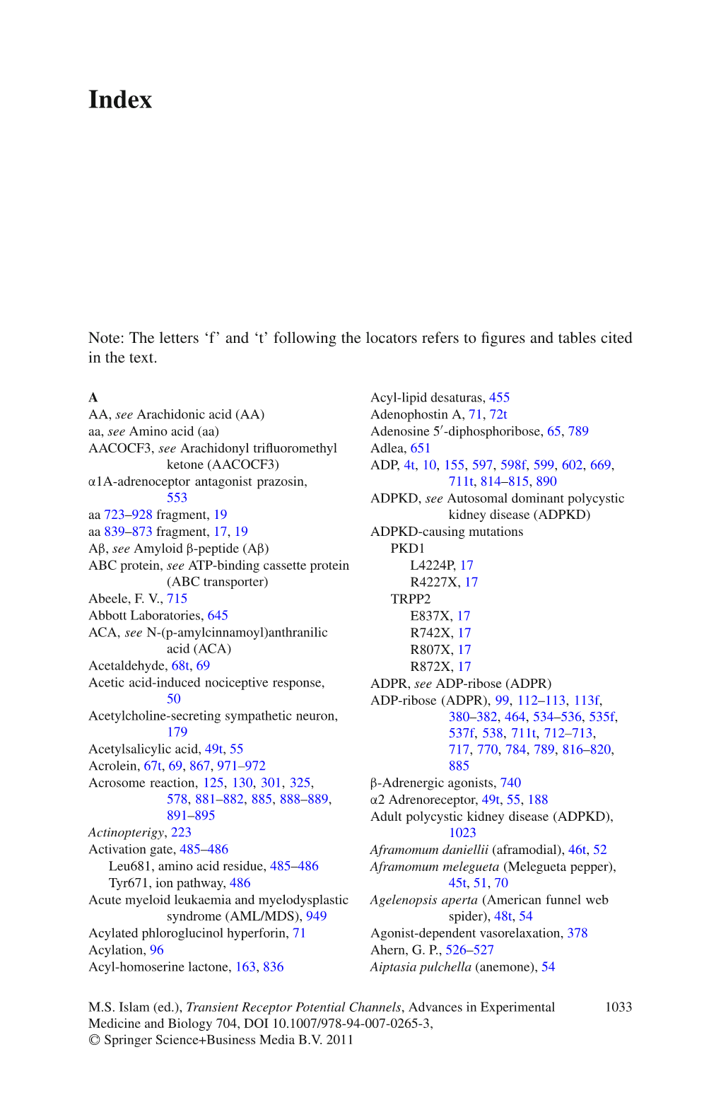 Note: the Letters 'F' and 'T' Following the Locators Refers to Figures and Tables