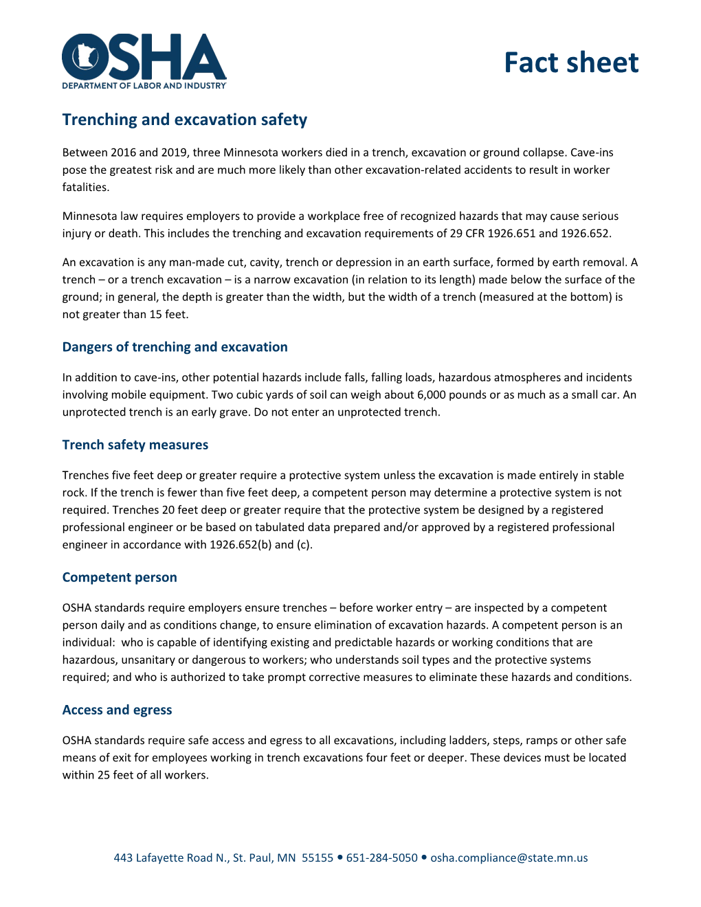 Fact Sheet: Trenching and Excavation Safety