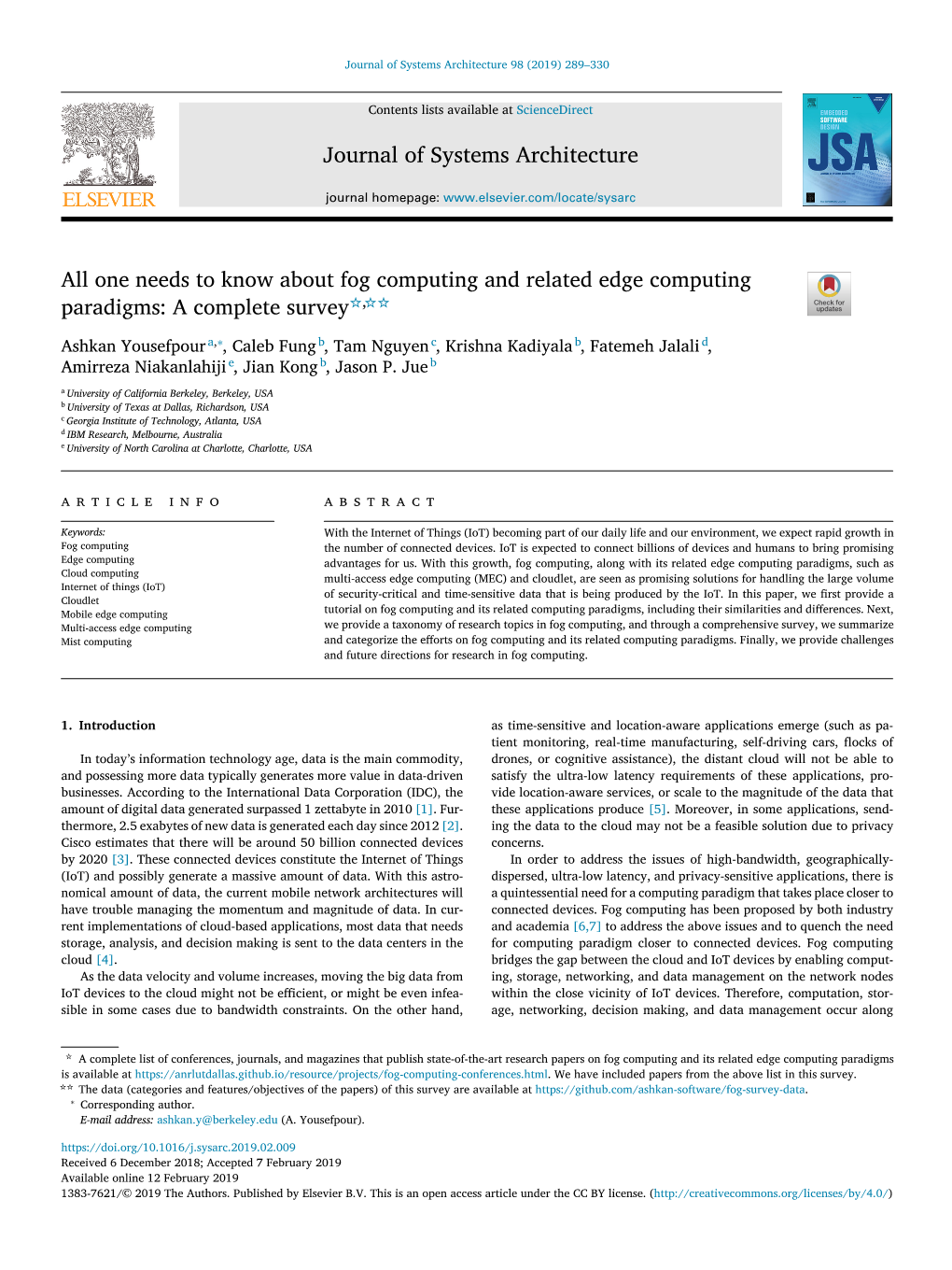 All One Needs to Know About Fog Computing and Related Edge Computing ☆,☆☆ Paradigms: a Complete Survey