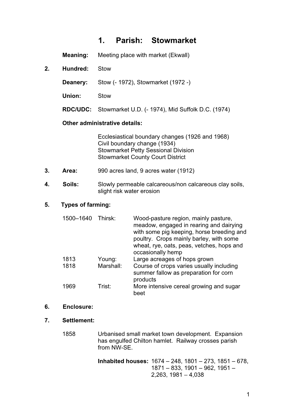 1. Parish: Stowmarket