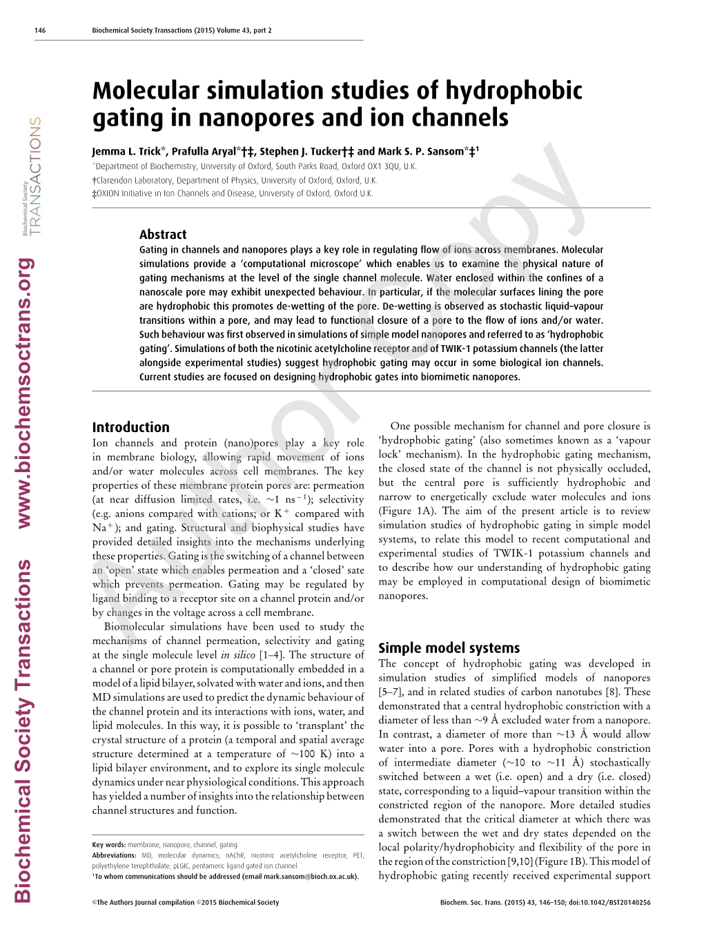 Molecular Simulation Studies of Hydrophobic Gating in Nanopores and Ion Channels