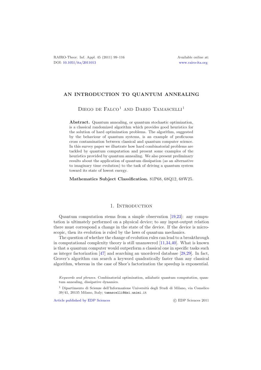 An Introduction to Quantum Annealing