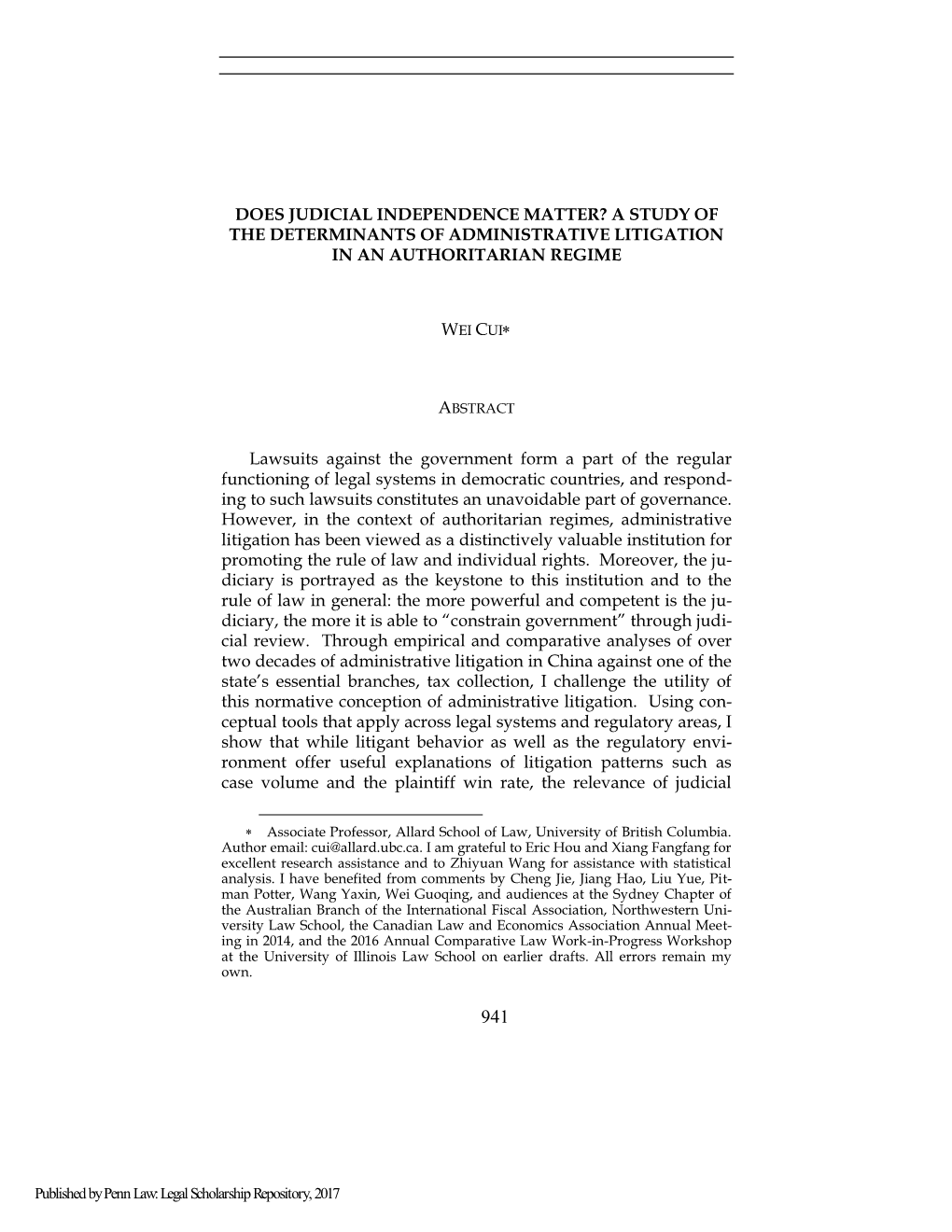 Does Judicial Independence Matter? a Study of the Determinants of Administrative Litigation in an Authoritarian Regime