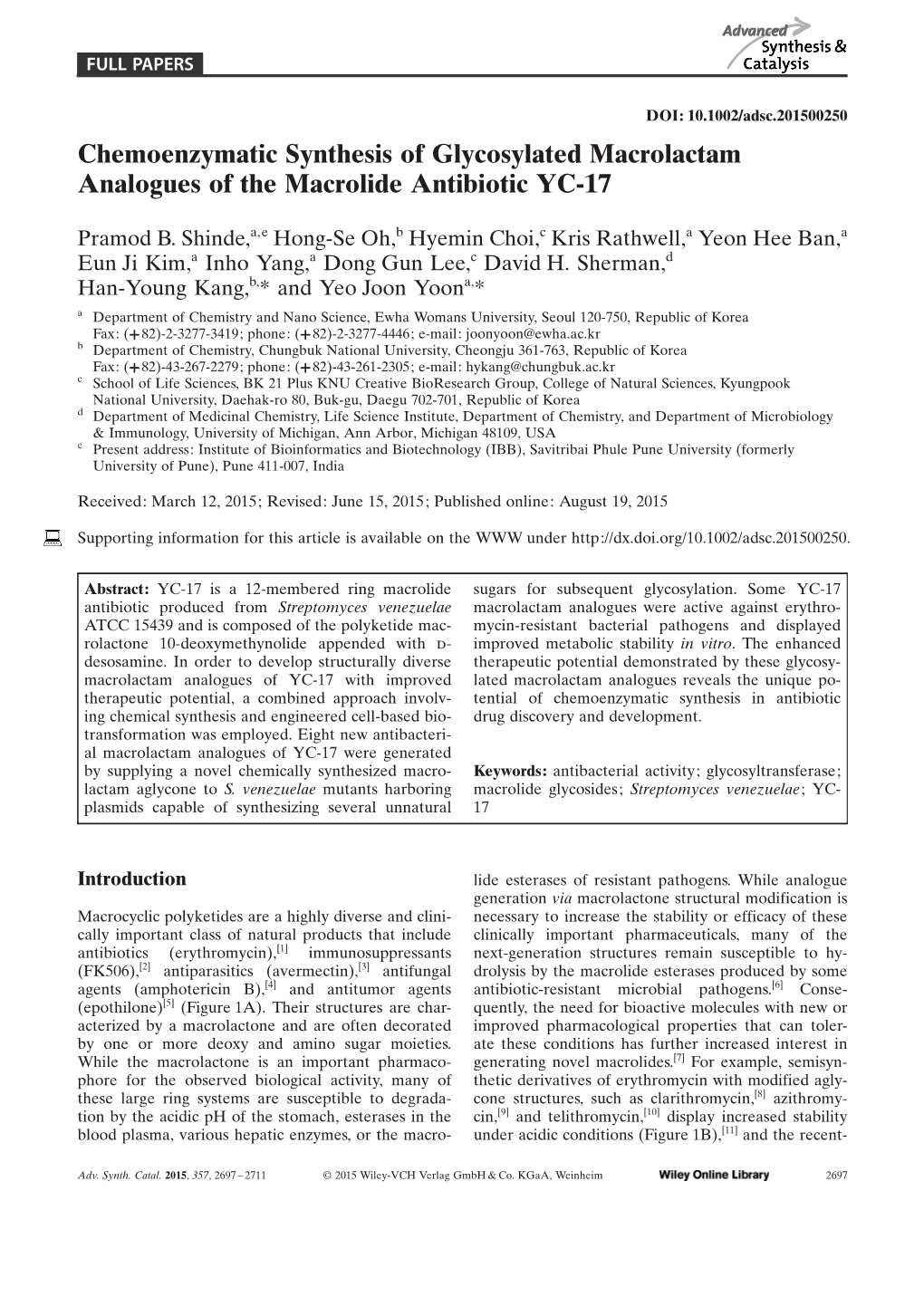 Chemoenzymatic Synthesis of Glycosylated Macrolactam Analogues of the Macrolide Antibiotic YC-17