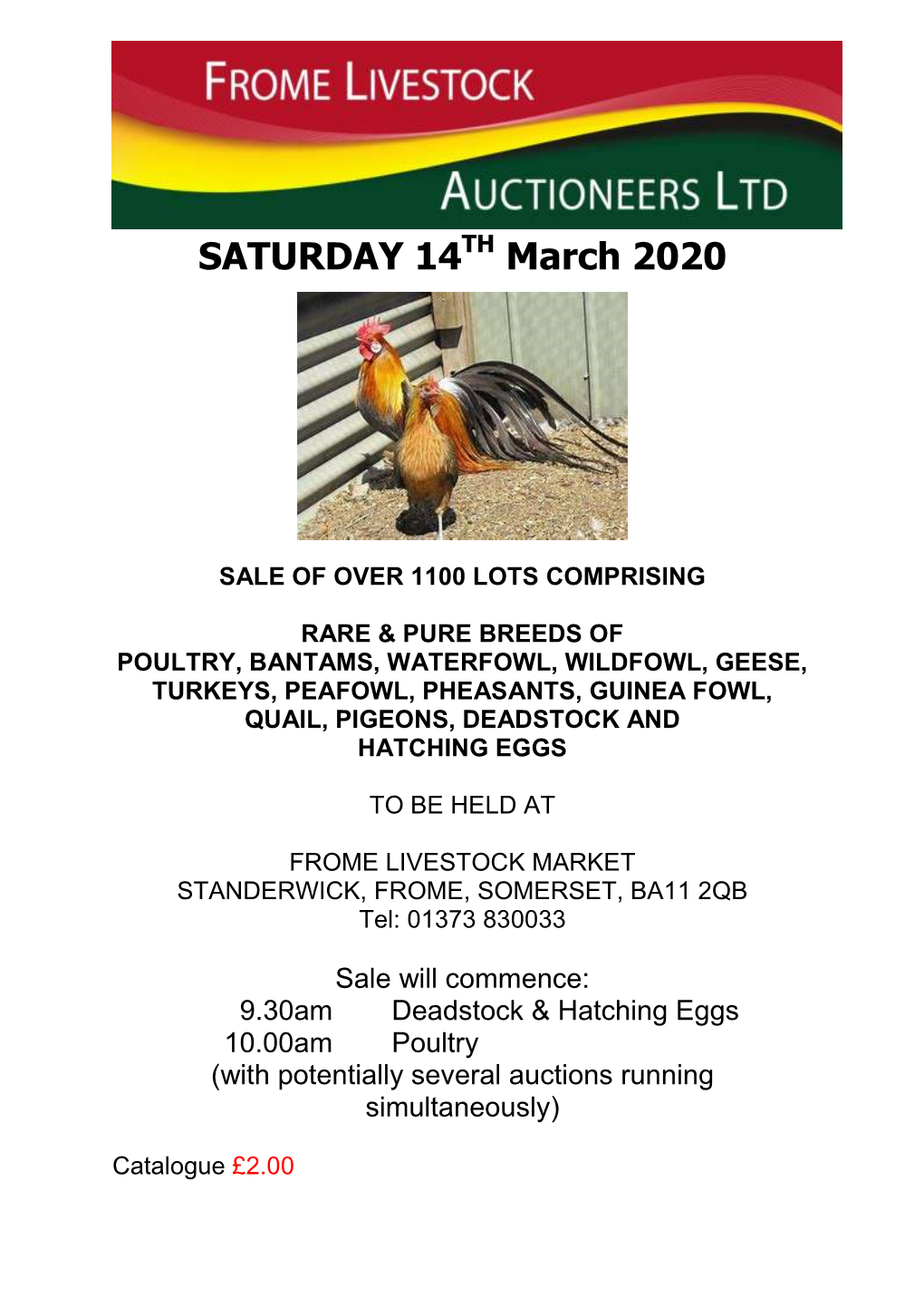 SATURDAY 14TH March 2020 SALE OF