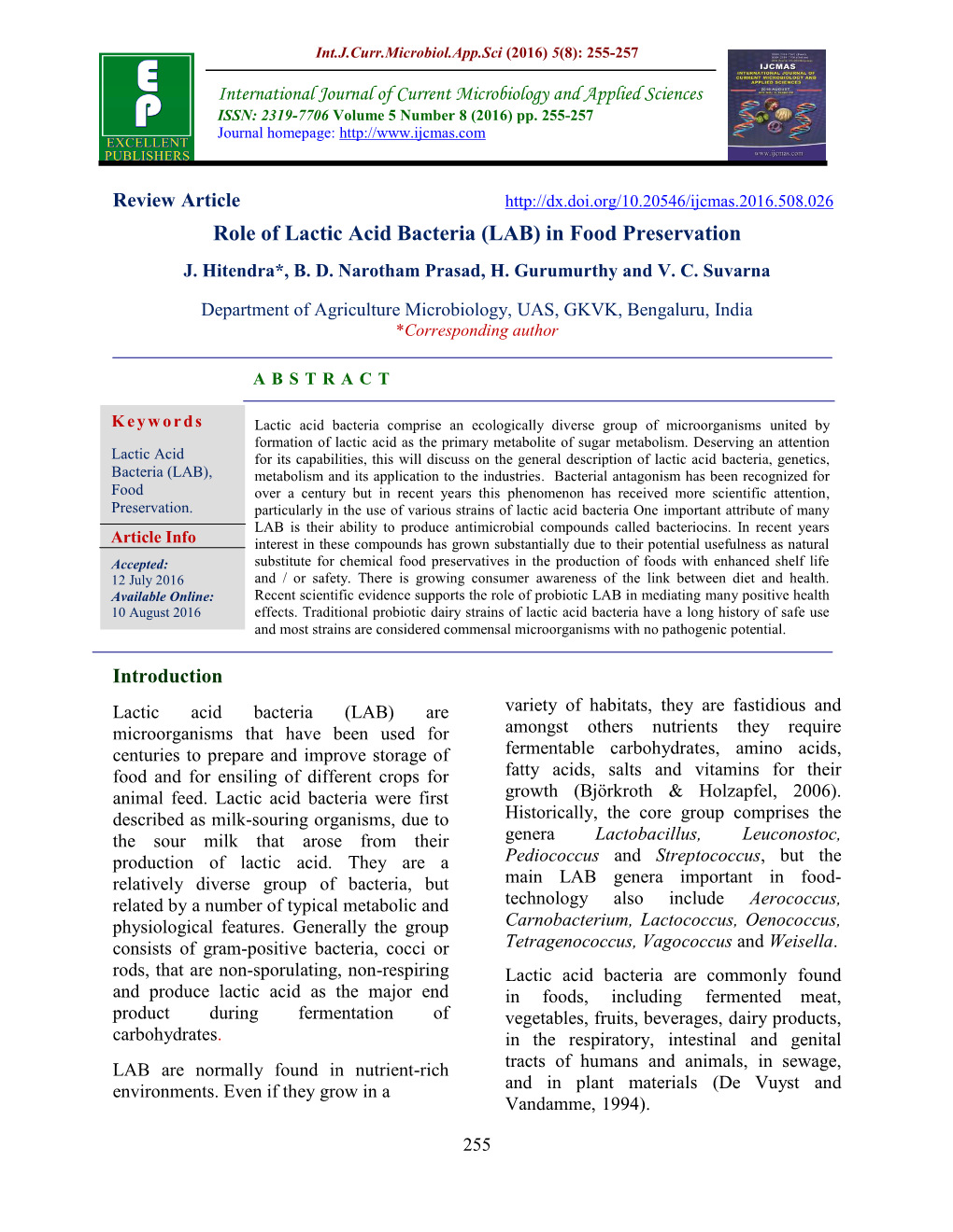 Role of Lactic Acid Bacteria (LAB) in Food Preservation