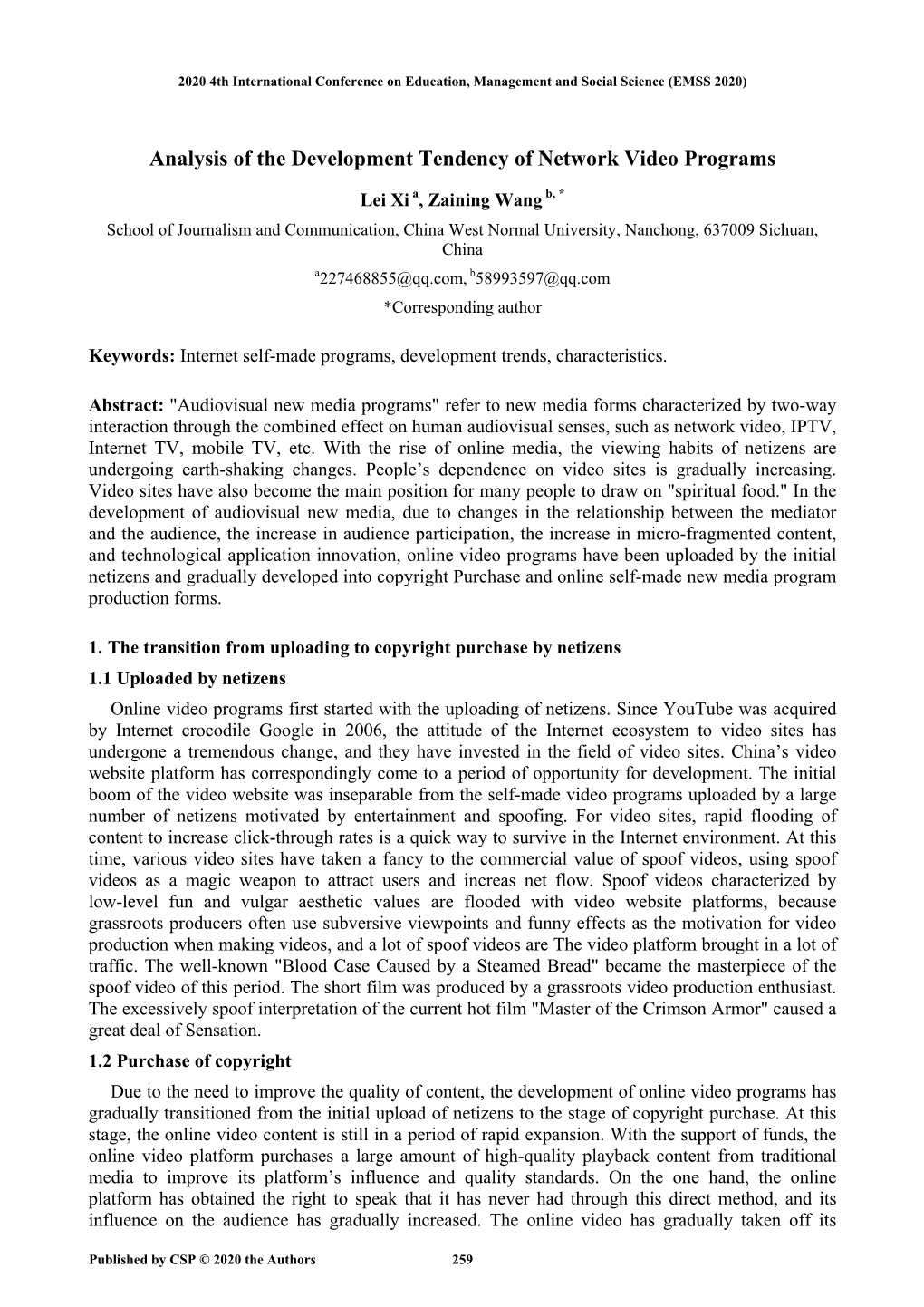 Analysis of the Development Tendency of Network Video Programs