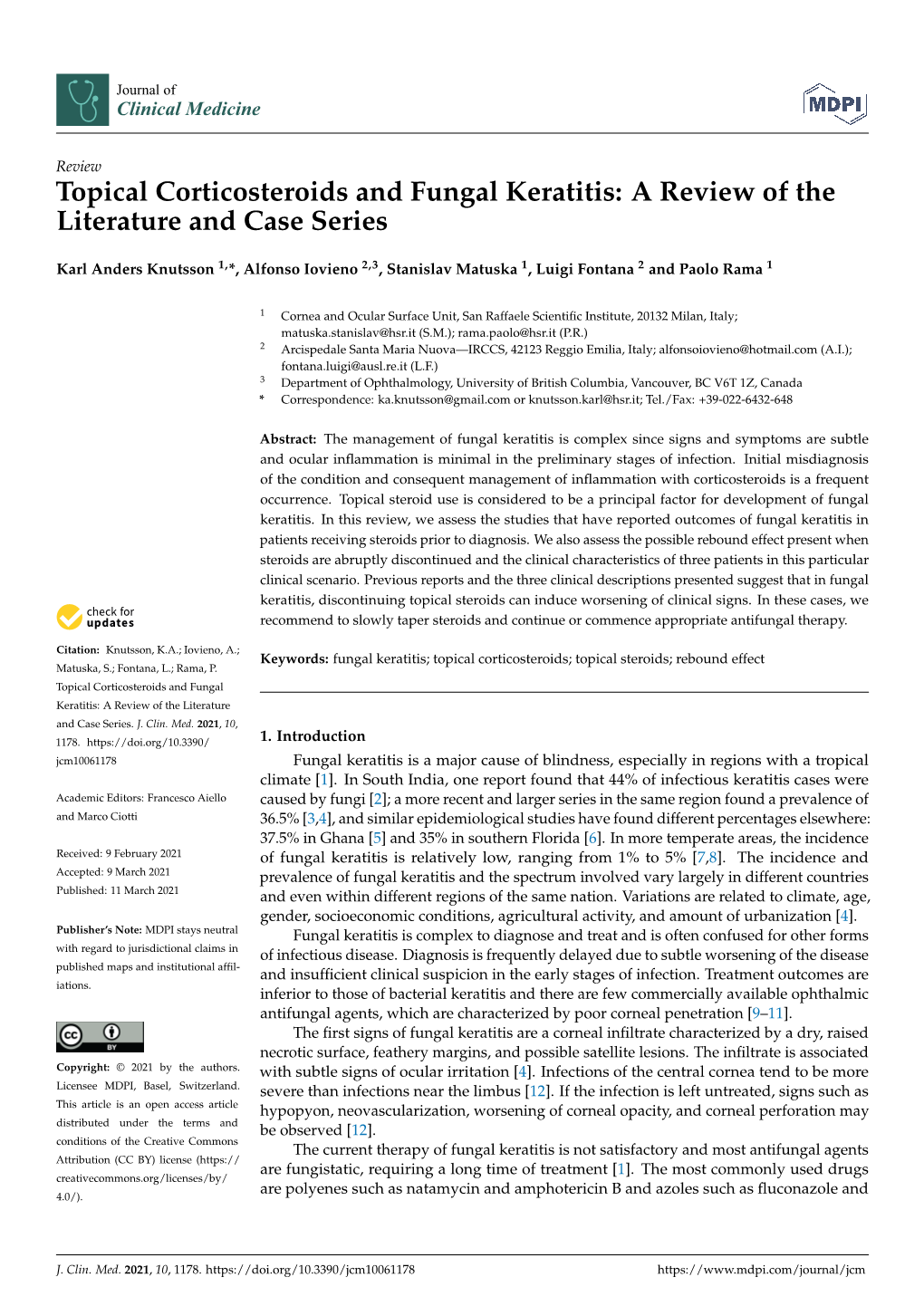 Topical Corticosteroids and Fungal Keratitis: a Review of the Literature and Case Series