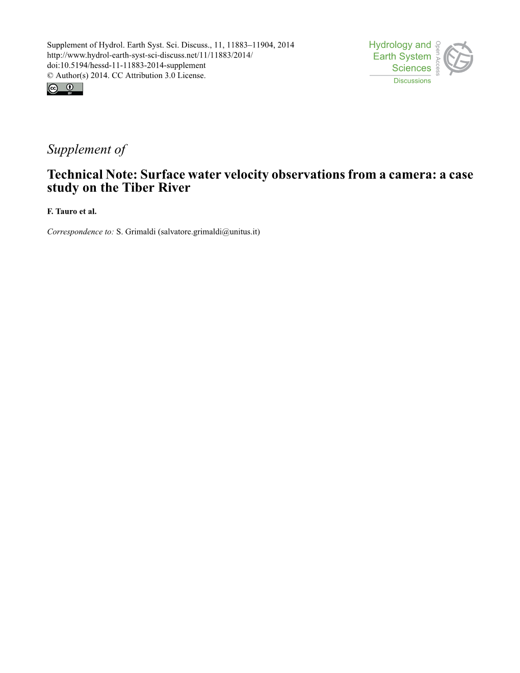 Technical Note: Surface Water Velocity Observations from a Camera: a Case Study on the Tiber River