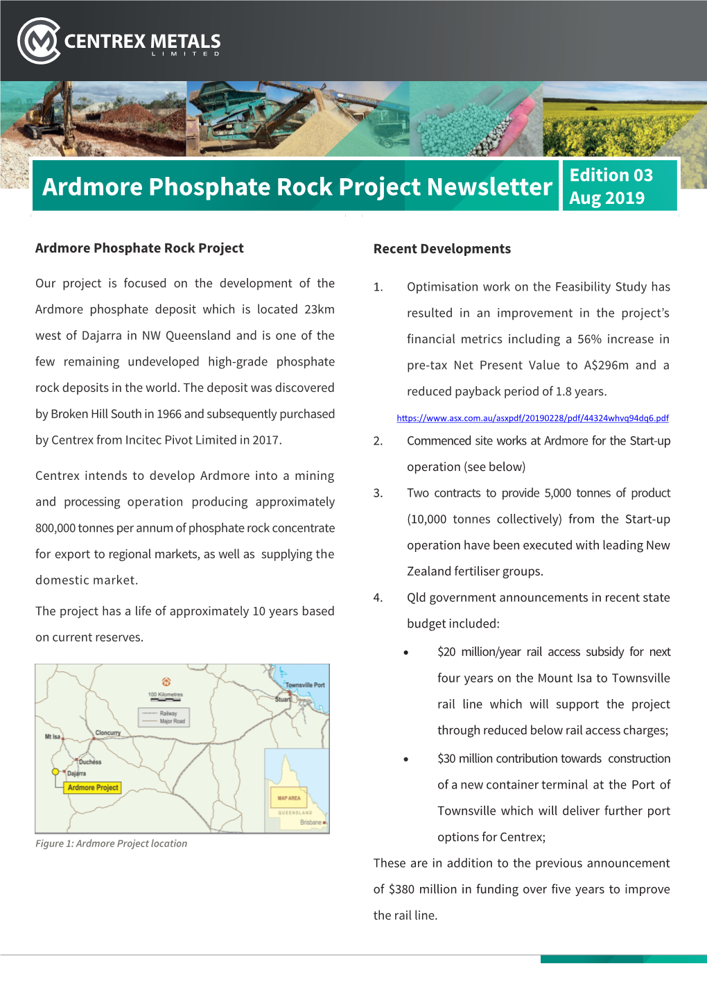 Ardmore Phosphate Rock Project Newsletter Ardmore Phosphate Rock Project Newsletter Aug 2019