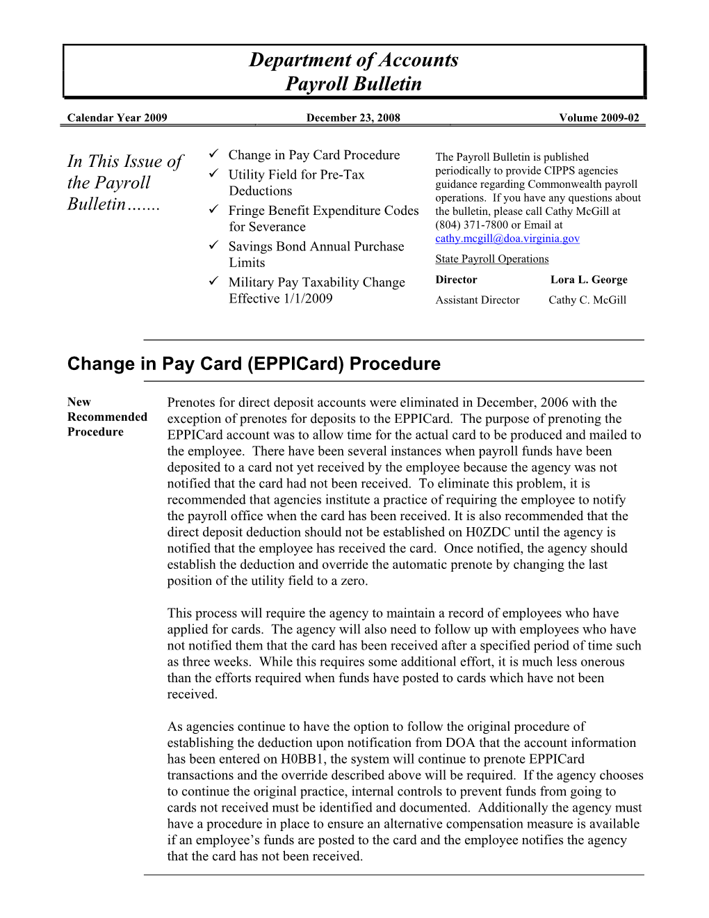 Payroll Bulletin 02-2009