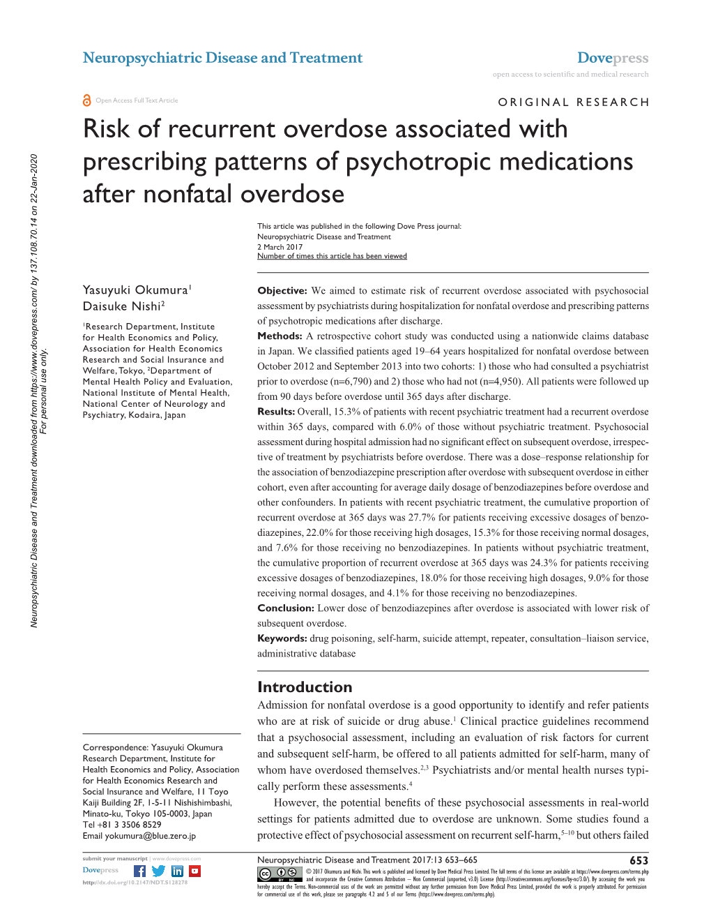 Risk of Recurrent Overdose Associated with Prescribing Patterns of Psychotropic Medications After Nonfatal Overdose