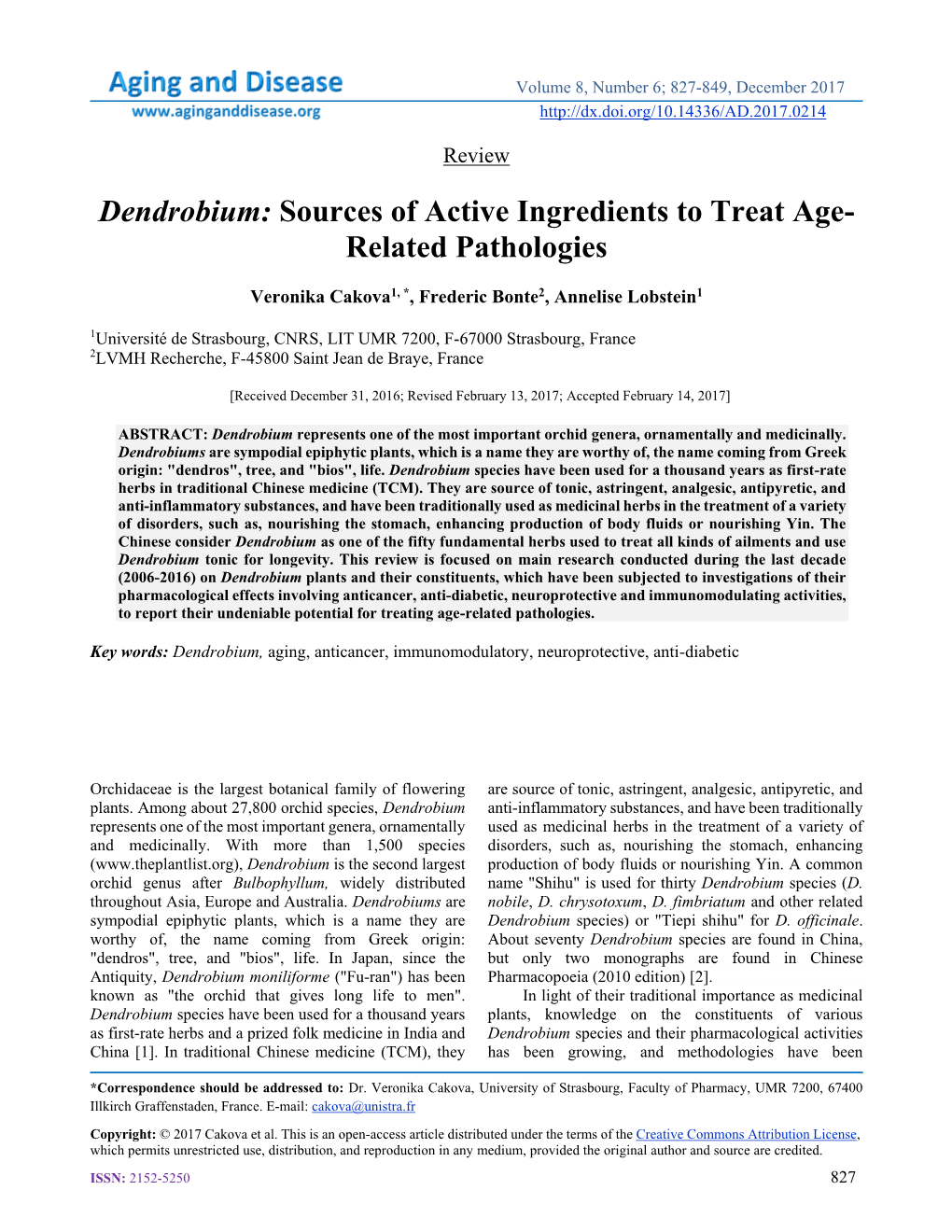 Dendrobium: Sources of Active Ingredients to Treat Age- Related Pathologies