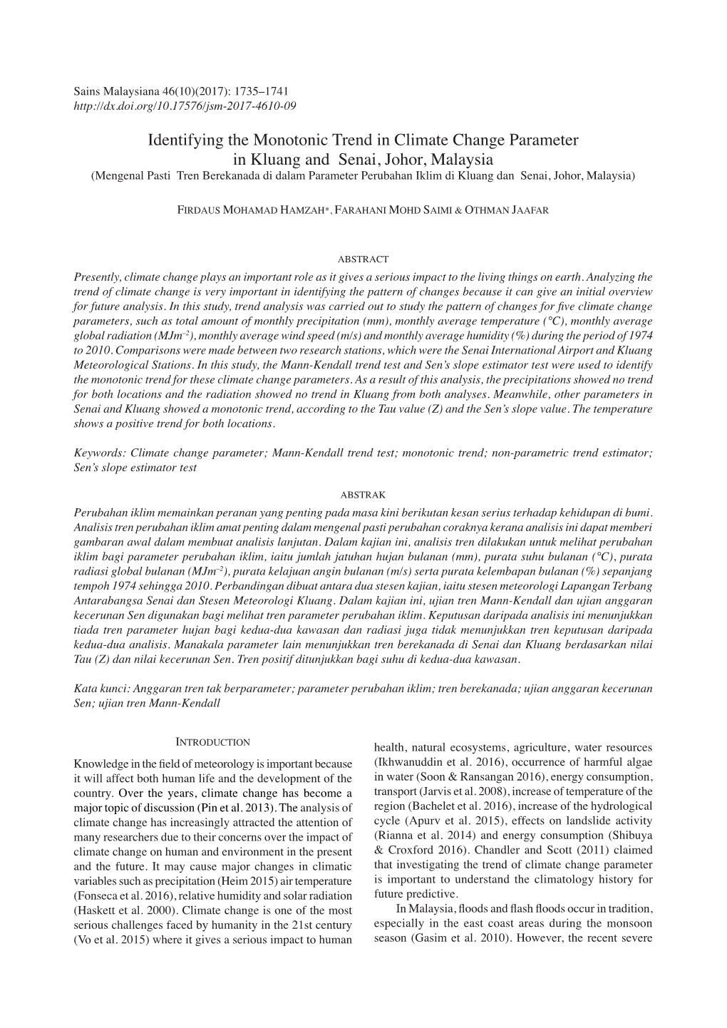 Identifying the Monotonic Trend in Climate Change Parameter In