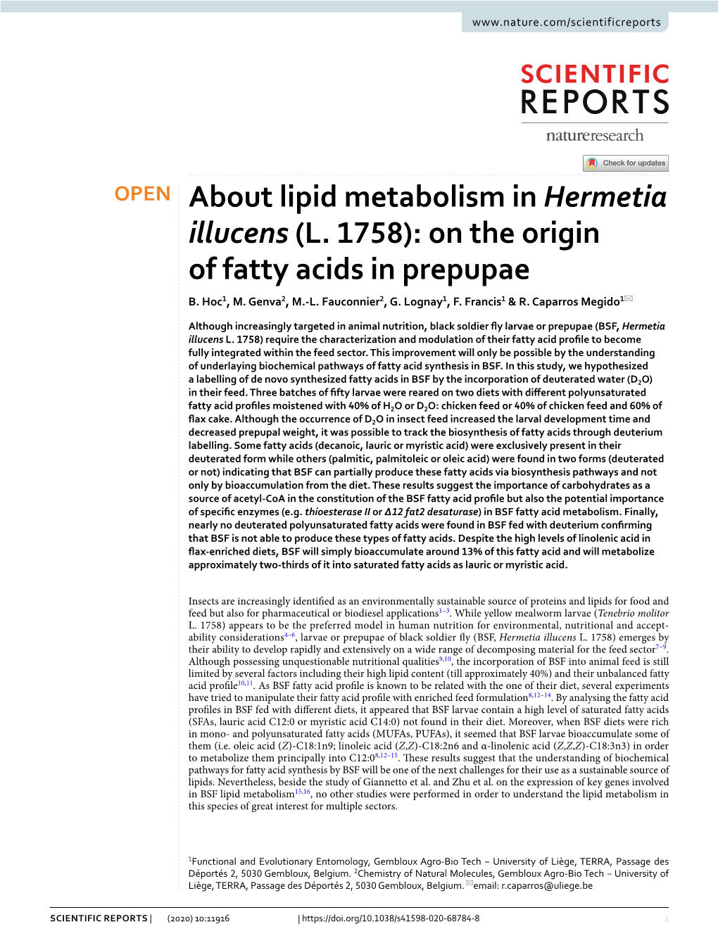 (L. 1758): on the Origin of Fatty Acids in Prepupae B