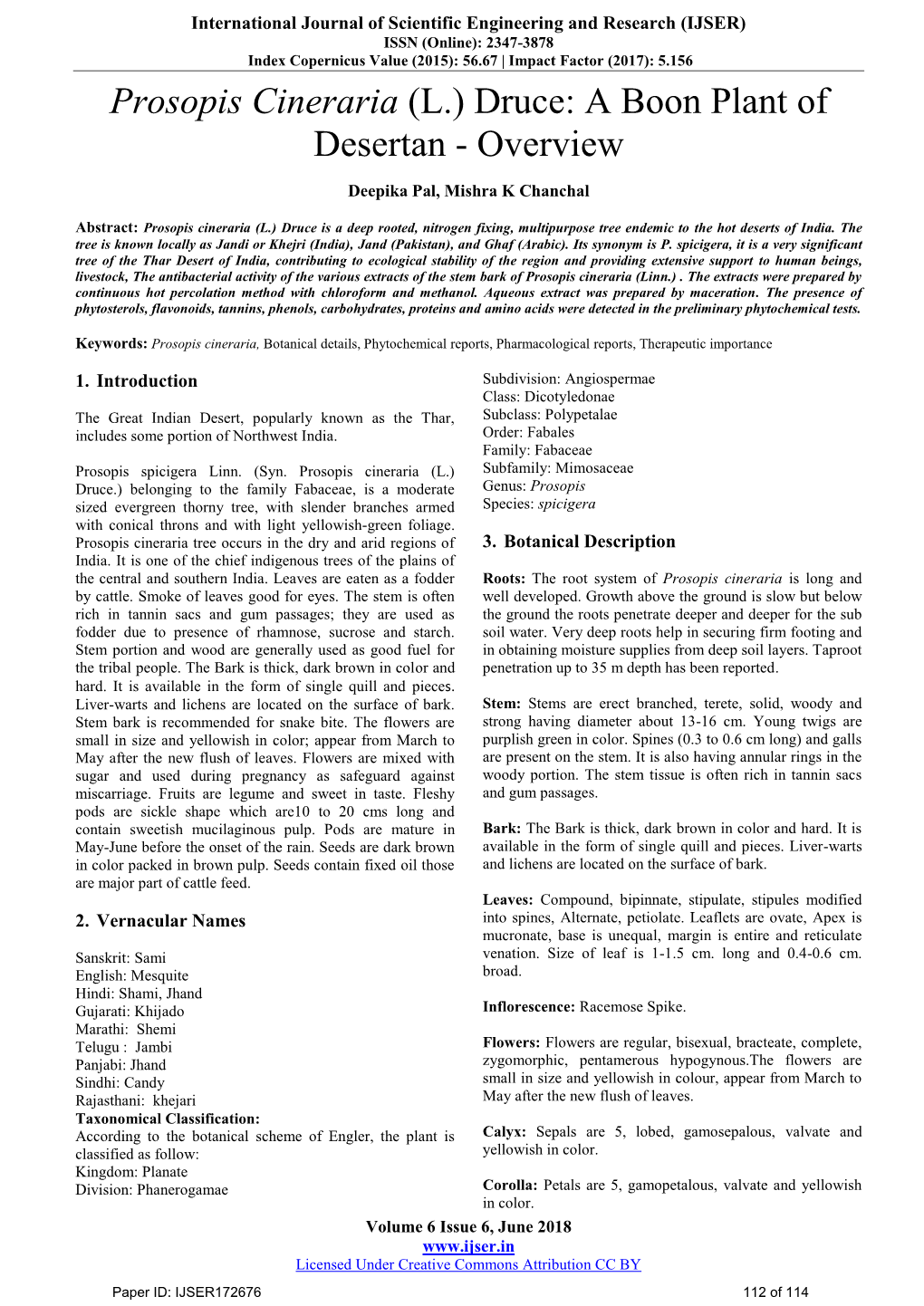 Prosopis Cineraria (L.) Druce: a Boon Plant of Desertan - Overview