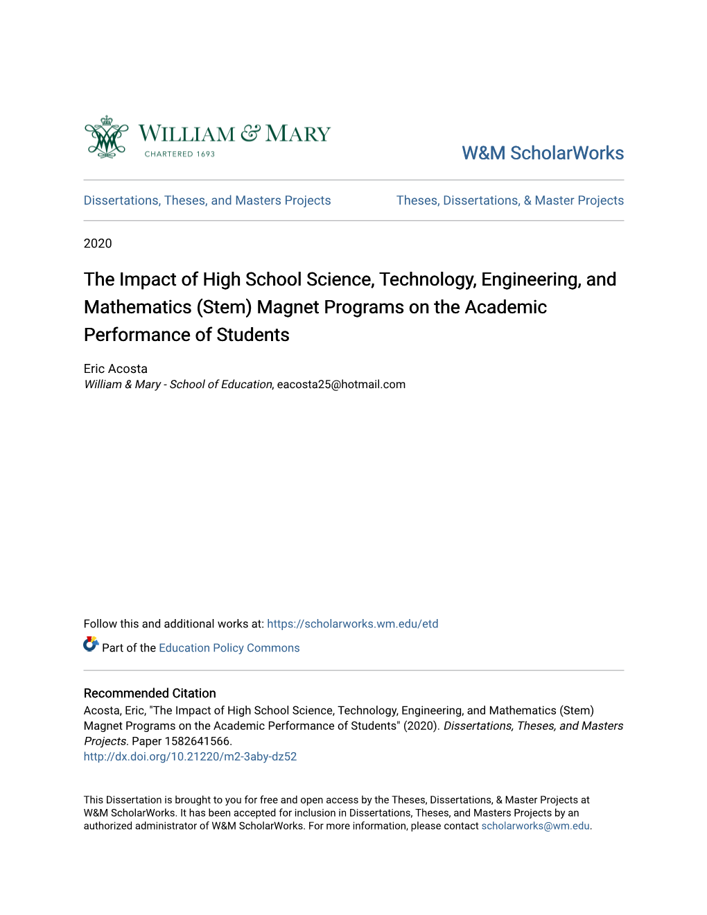 (Stem) Magnet Programs on the Academic Performance of Students