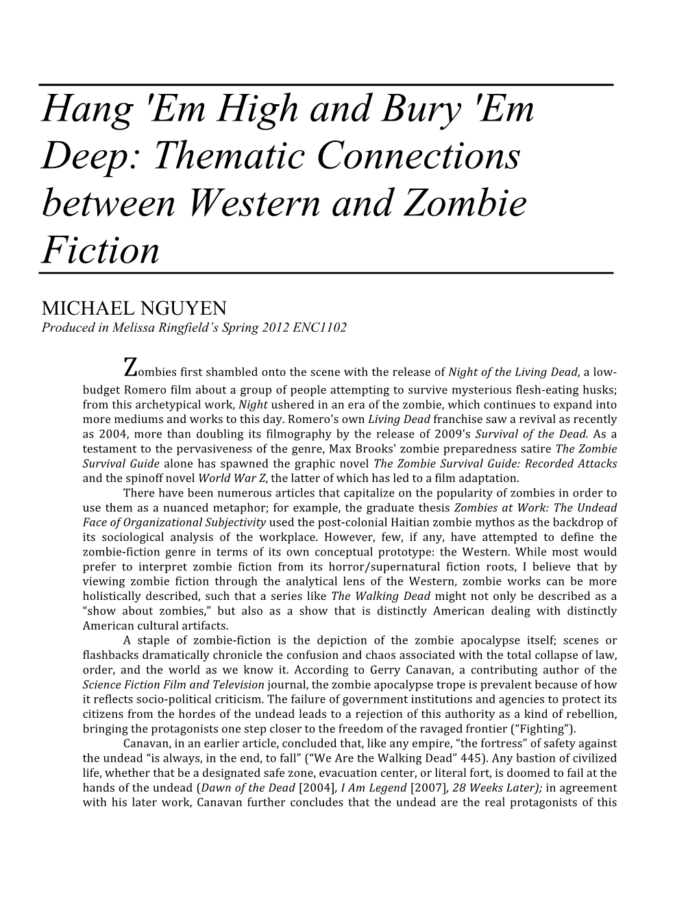 Thematic Connections Between Western and Zombie Fiction