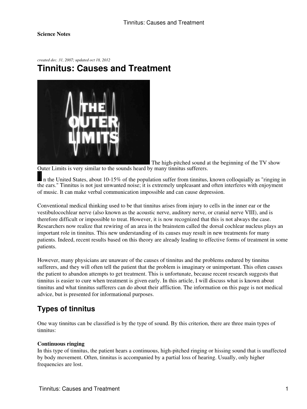 Tinnitus: Causes and Treatment Science Notes