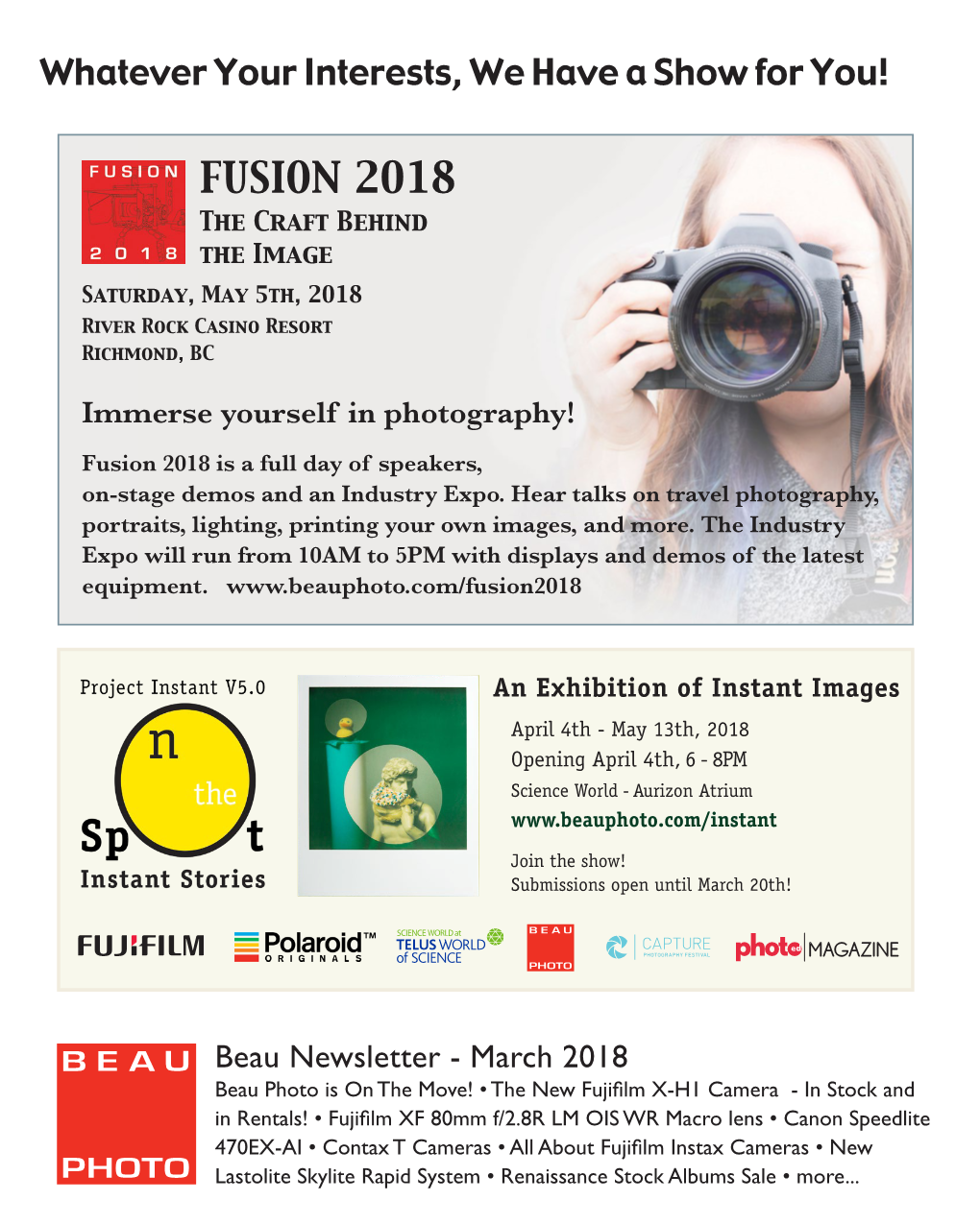 FUSION 2018 the Craft Behind the Image Saturday, May 5Th, 2018 River Rock Casino Resort Richmond, BC