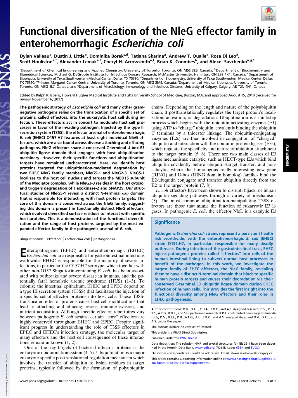 Functional Diversification of the Nleg Effector Family in Enterohemorrhagic Escherichia Coli