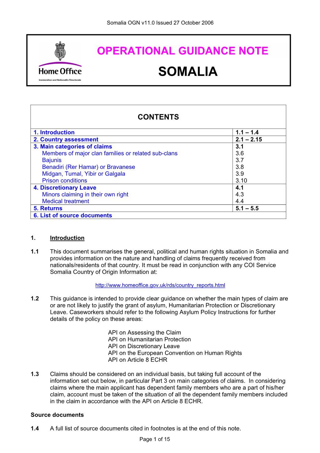 Somalia OGN V11.0 Issued 27 October 2006