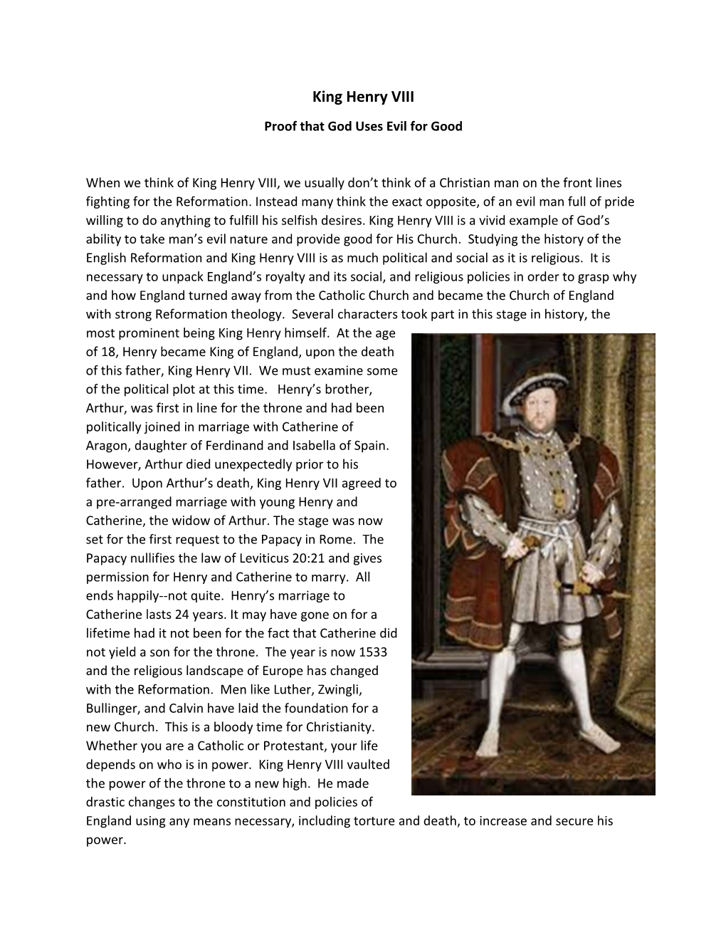 King Henry VIII Proof That God Uses Evil for Good