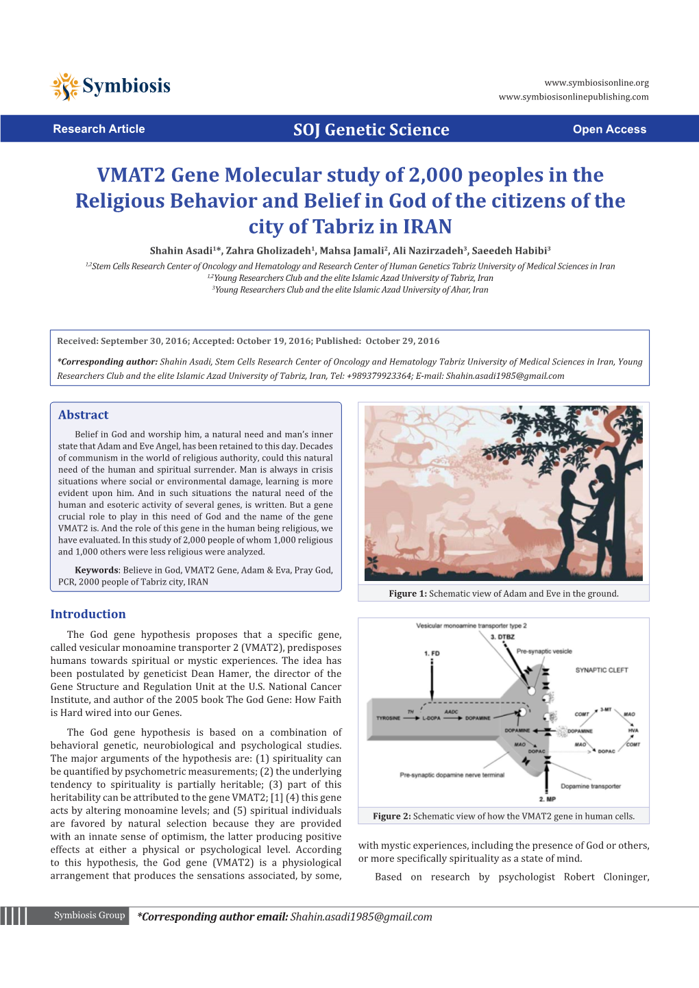 VMAT2 Gene Molecular Study of 2,000 Peoples in the Religious Behavior and Belief in God of the Citizens of the City of Tabriz In