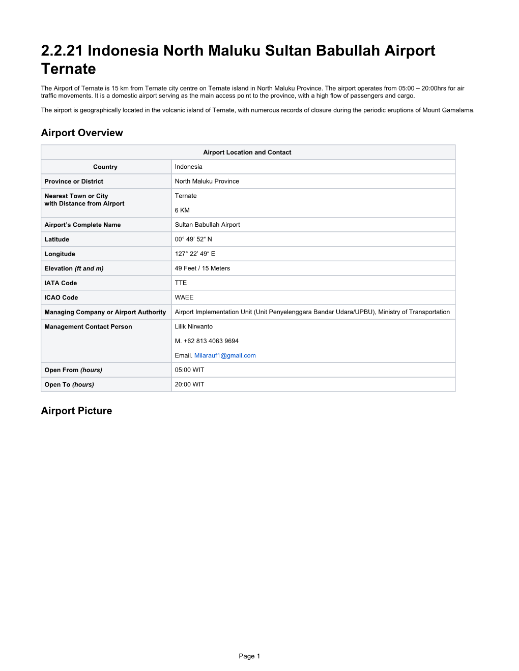 2.2.21 Indonesia North Maluku Sultan Babullah Airport Ternate