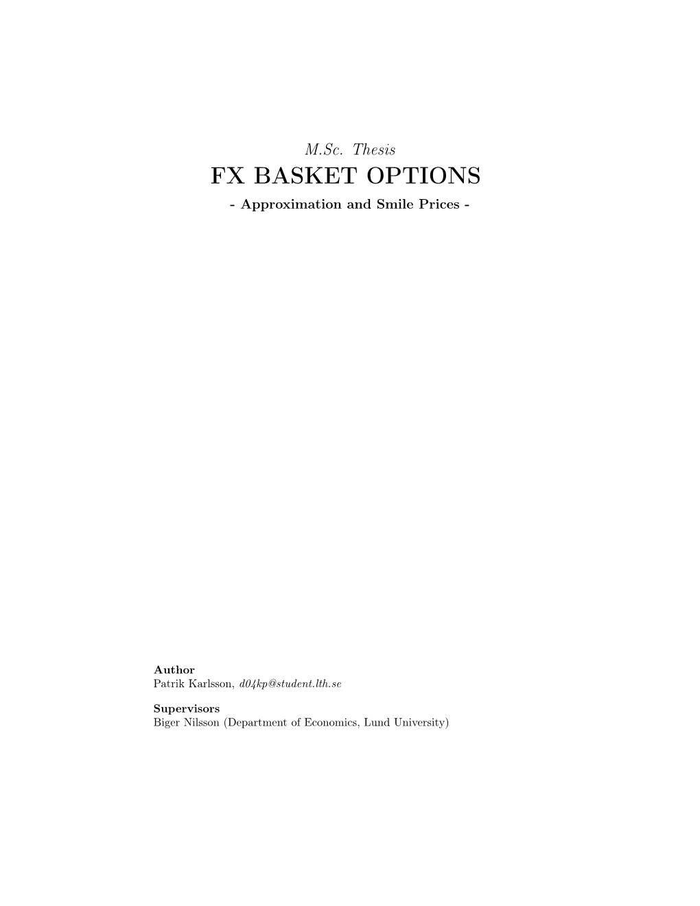 FX BASKET OPTIONS - Approximation and Smile Prices - ‌