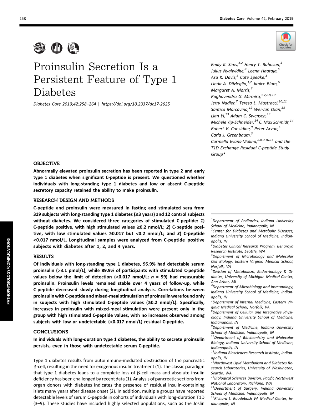 Proinsulin Secretion Is a Persistent Feature of Type 1 Diabetes