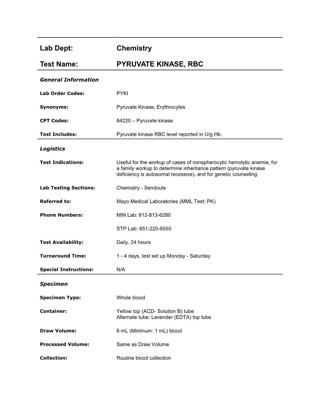 Pyruvate Kinase, Rbc