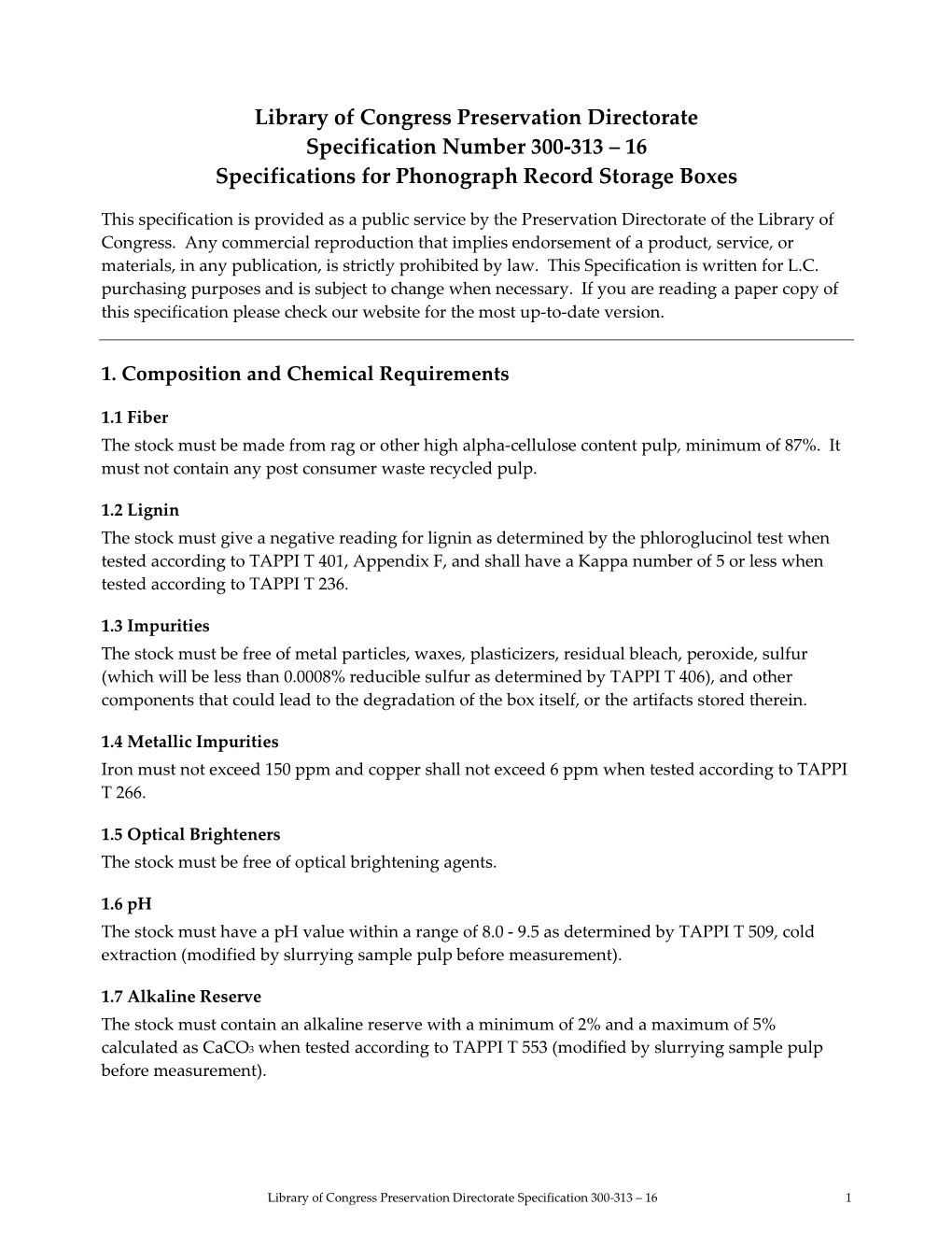 300-313 – 16 Specifications for Phonograph Record Storage Boxes