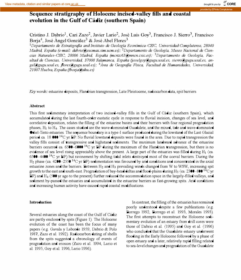 Sequence Stratigraphy Ofholocene Incised-Valley Fills and Coastal Evolution in the Gulf of Cadiz (Southern Spain)