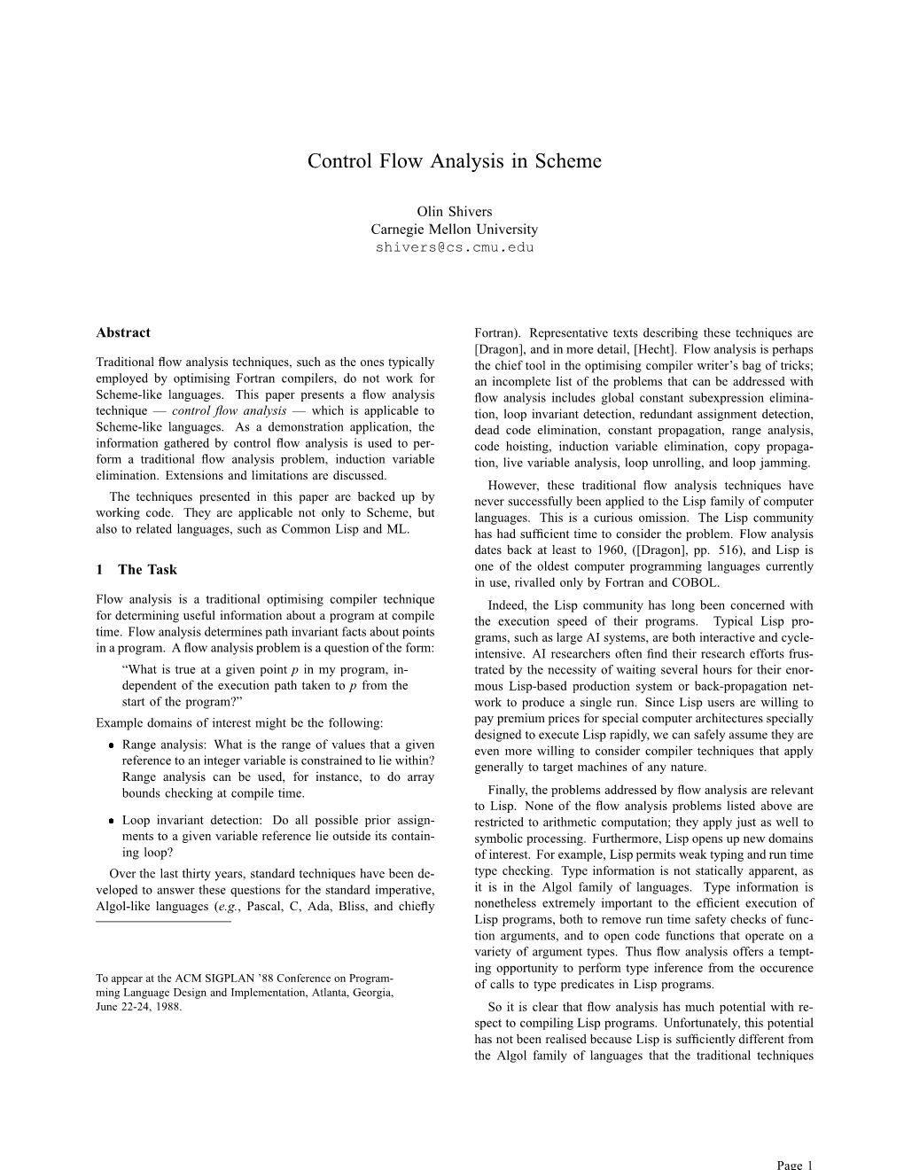 Control Flow Analysis in Scheme