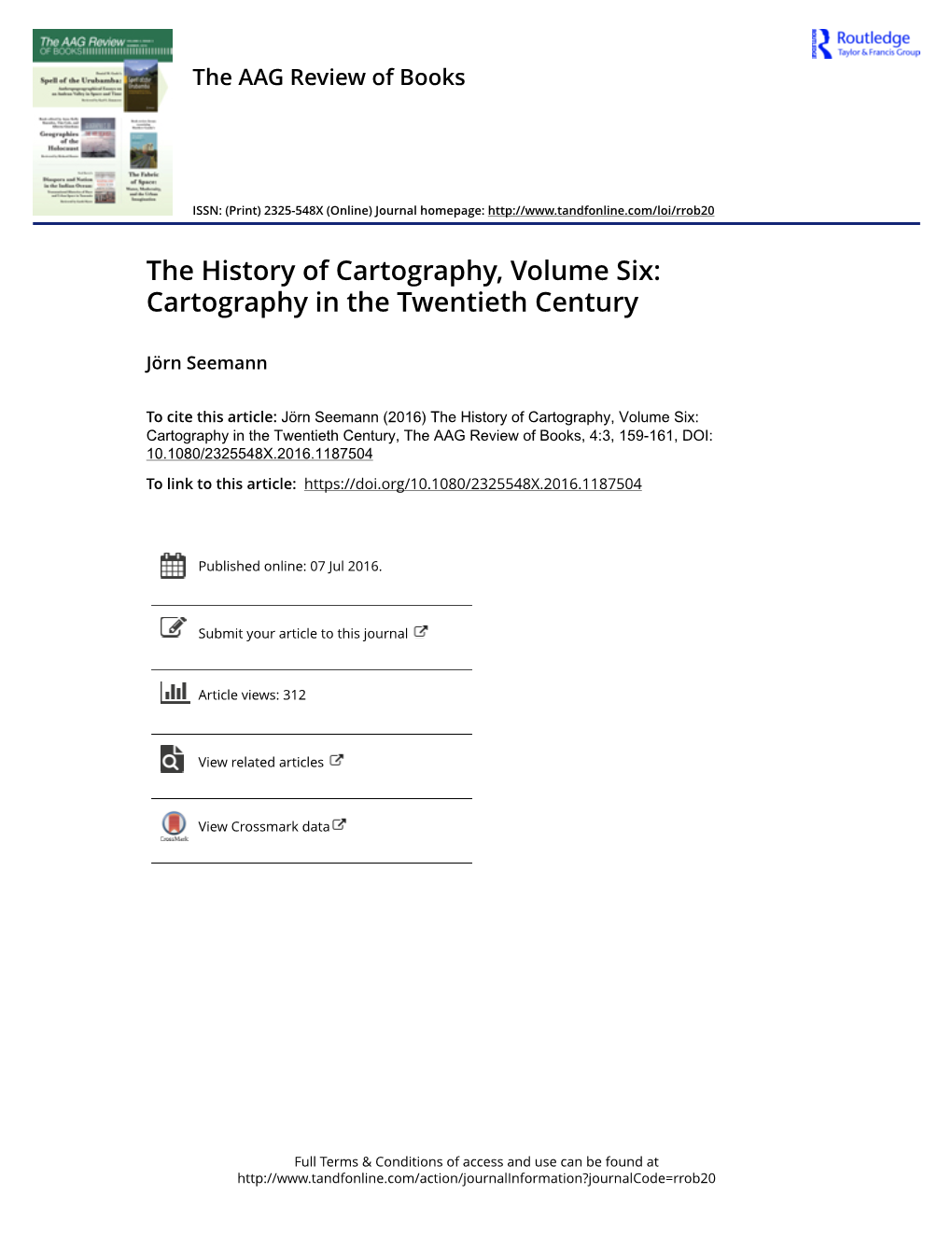 The History of Cartography, Volume Six: Cartography in the Twentieth Century