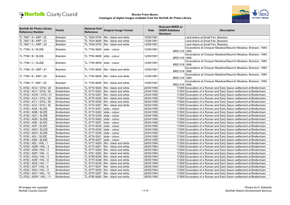Brecks from Above: Catalogue of Digital Images Available from the Norfolk Air Photo Library