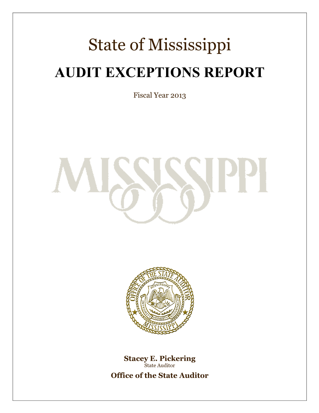 State of Mississippi AUDIT EXCEPTIONS REPORT