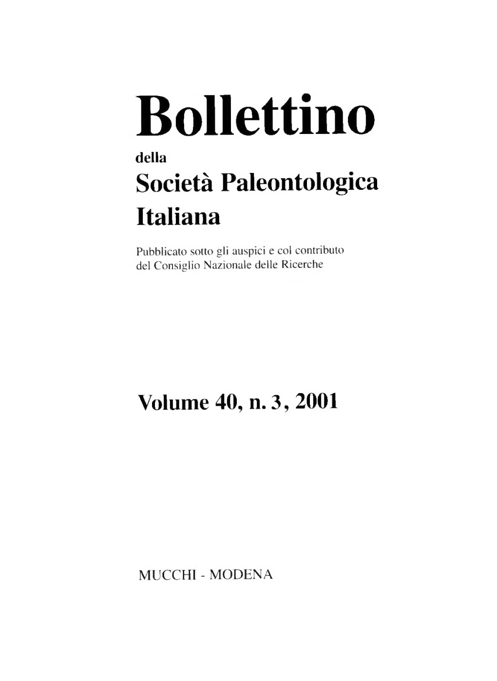 Bollettino Della Società Paleontologica Italiana