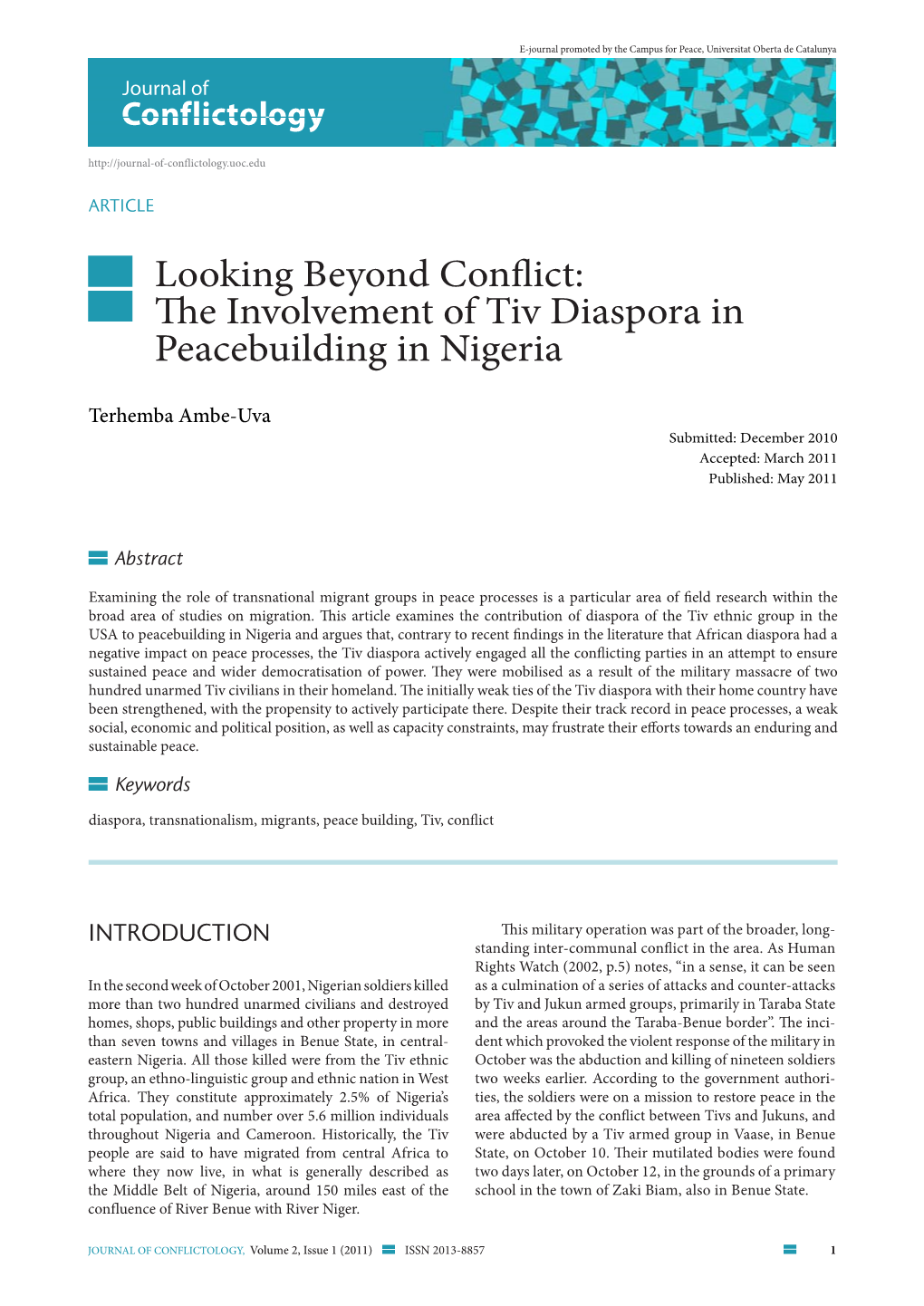 The Involvement of Tiv Diaspora in Peacebuilding in Nigeria