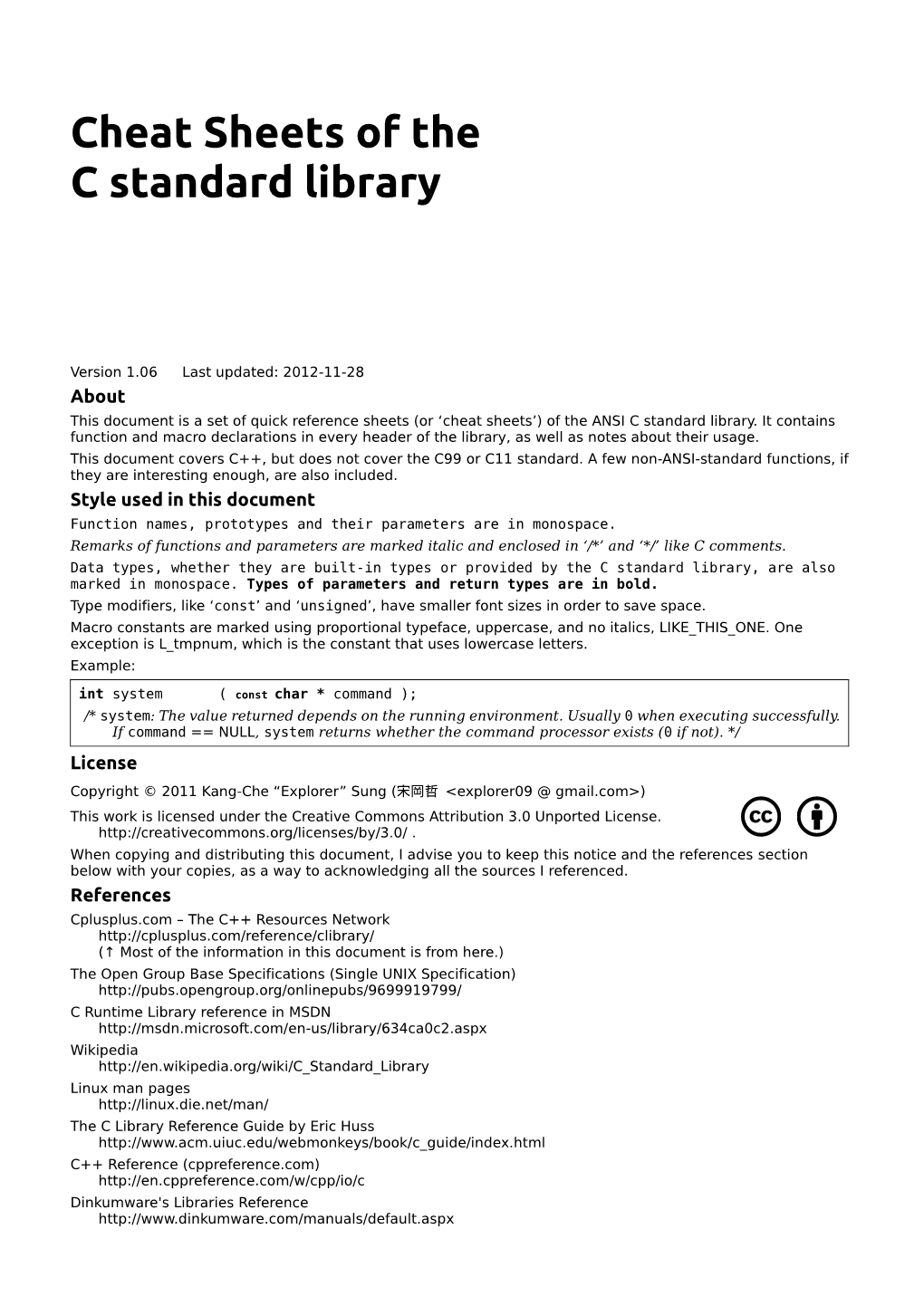 Cheat Sheets of the C Standard Library