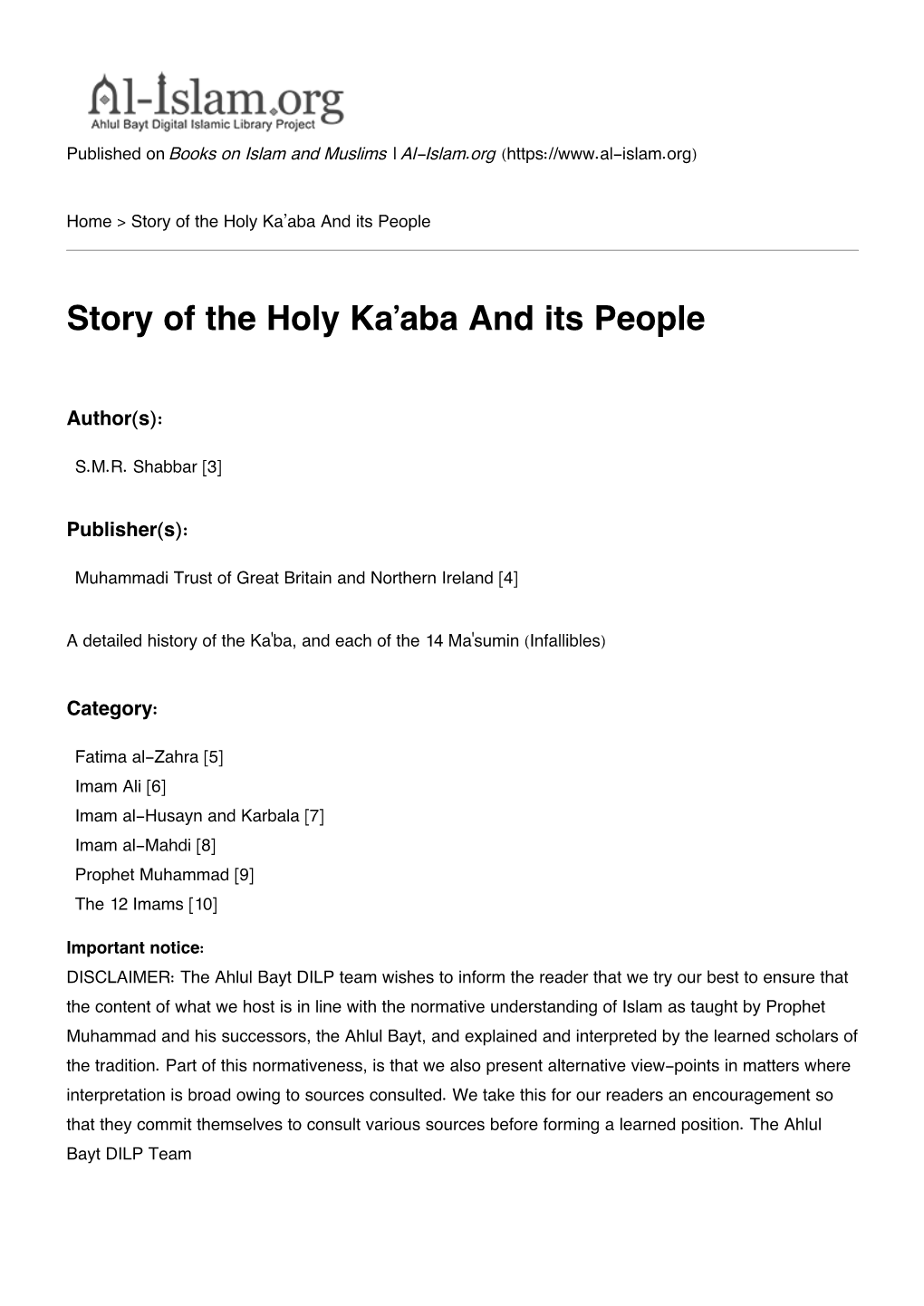Story of the Holy Ka'aba and Its People