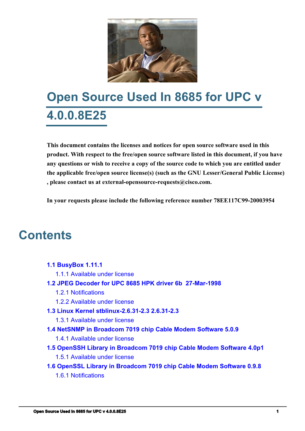 Open Source Used in 8685 for UPC V 4.0.0.8E25