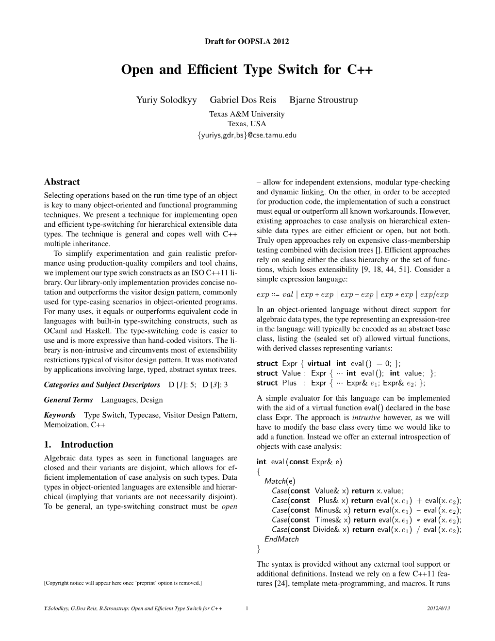 Open and Efficient Type Switch For