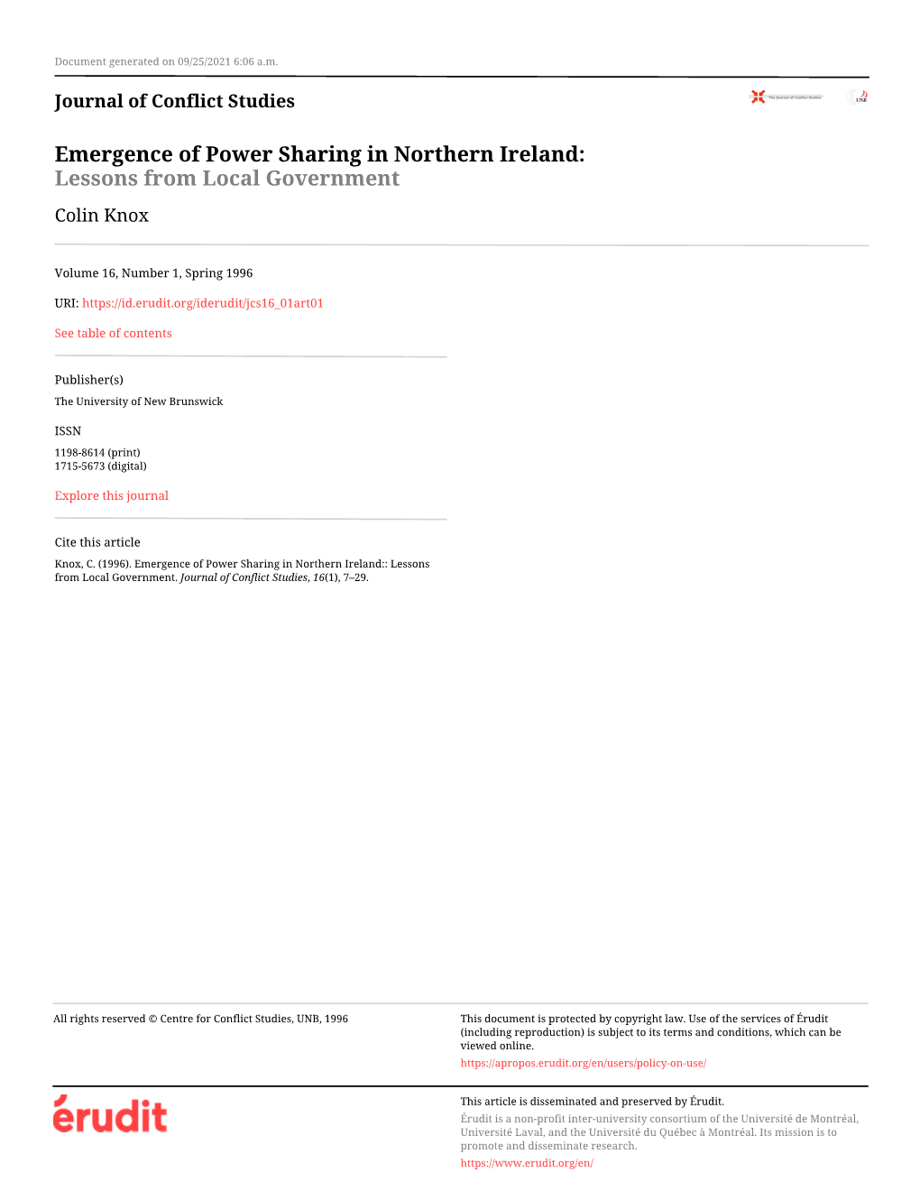 Emergence of Power Sharing in Northern Ireland:: Lessons from Local Government