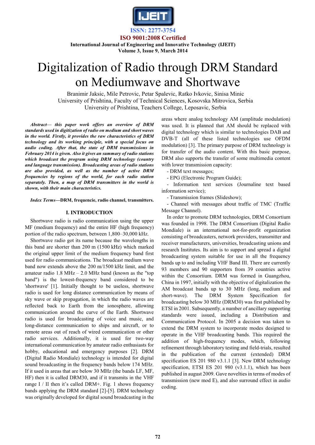 Digitalization of Radio Through DRM Standard on Mediumwave And