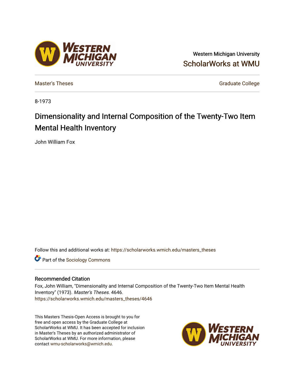 Dimensionality and Internal Composition of the Twenty-Two Item Mental Health Inventory