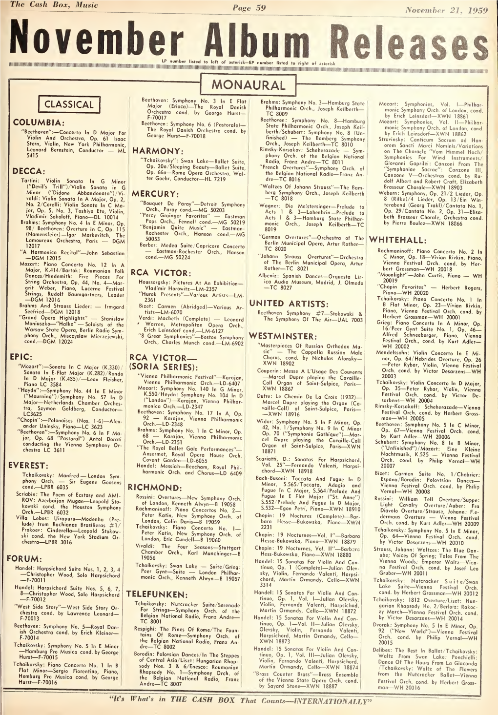 Cash Box , Music Page 59 November 21, 1959